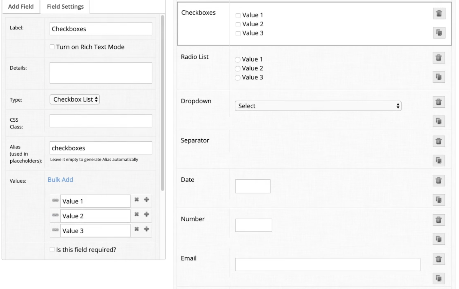form building software - checkbox field creation