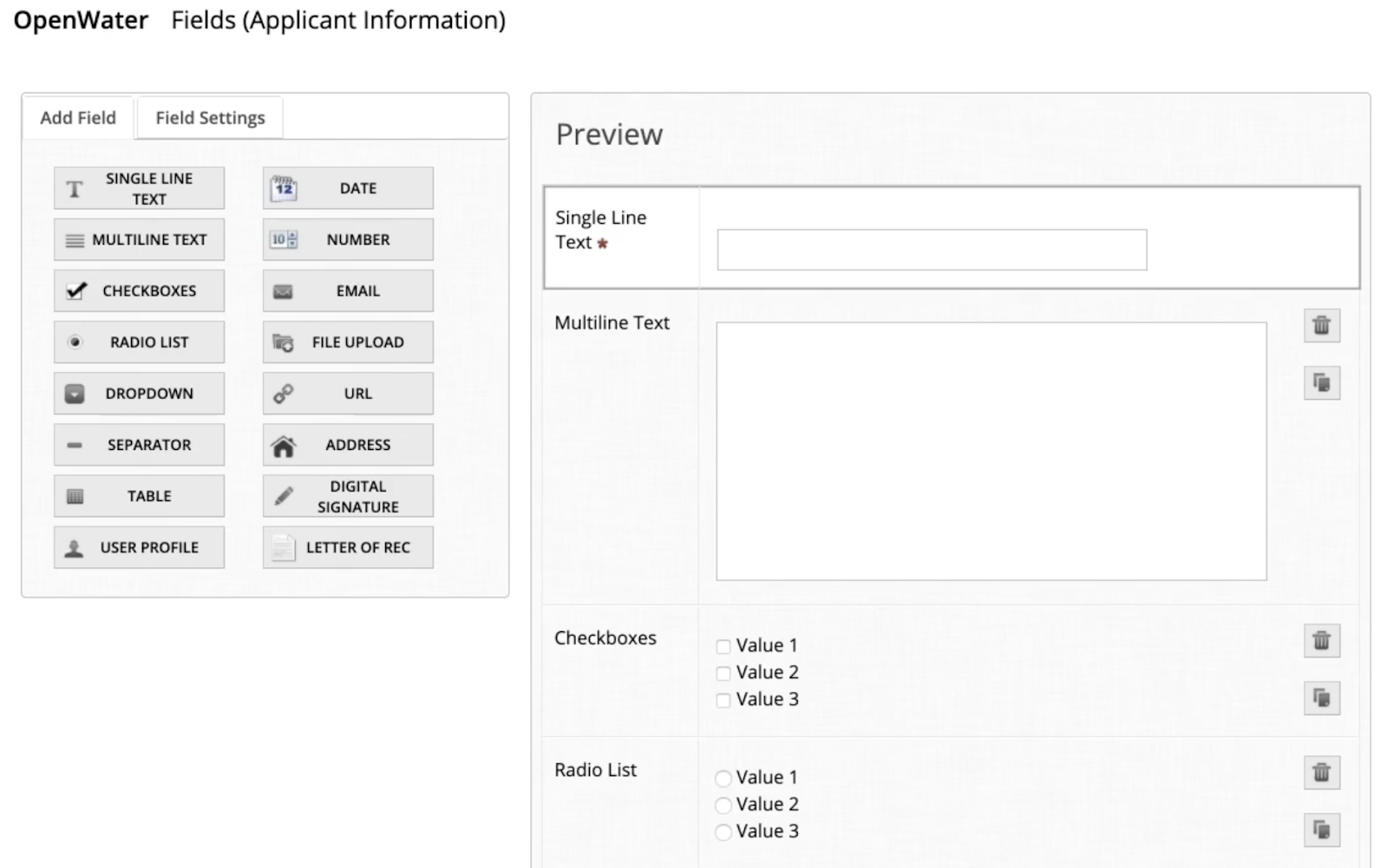 form building software - customizable field types