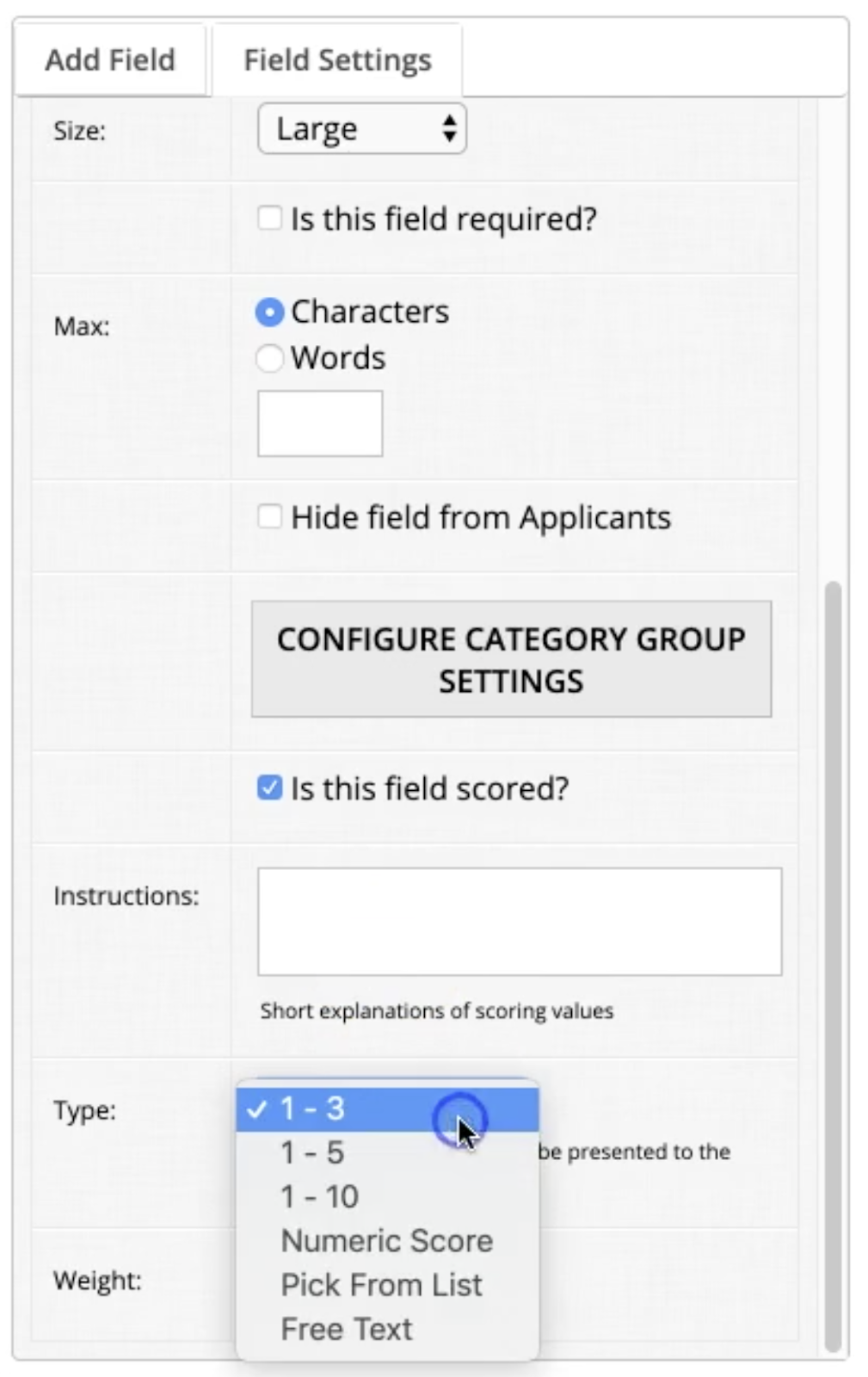 field submission settings
