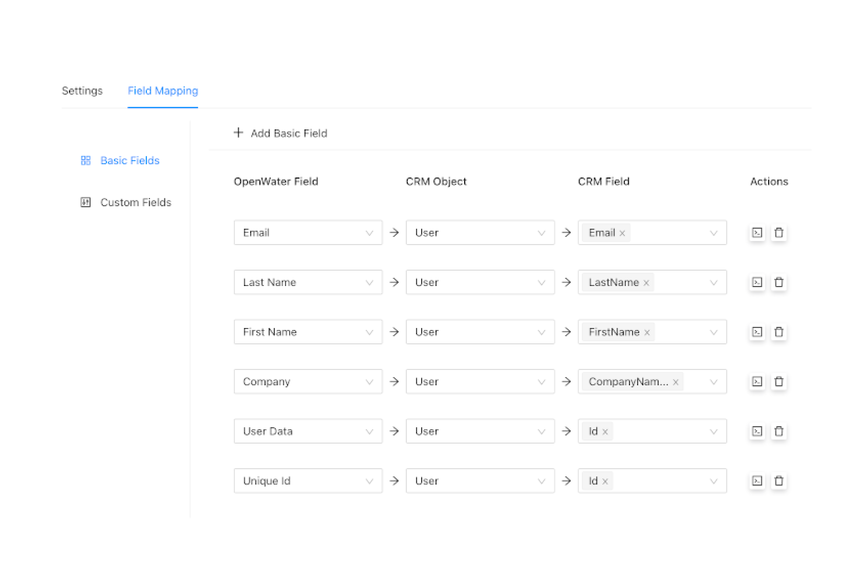 The configuration process for integrating OpenWater’s grant management software with a CRM.