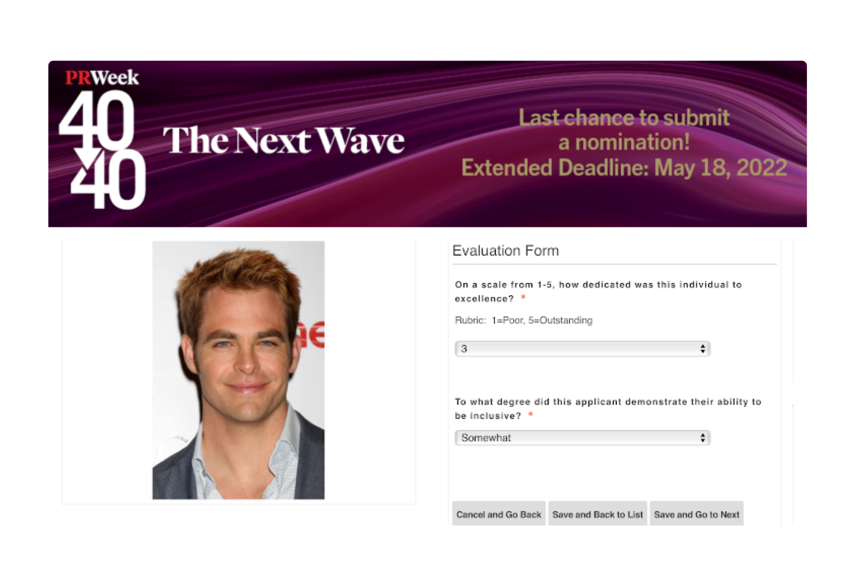 An example of a review form in OpenWater’s awards management software.