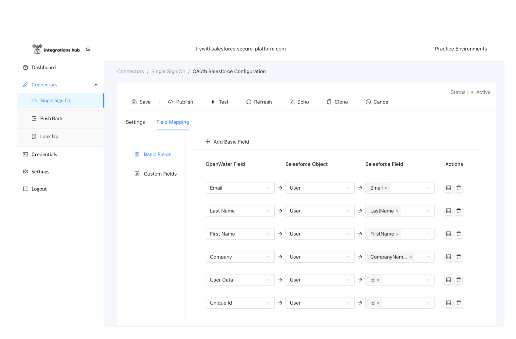 The configuration process for integrating OpenWater’s abstract software with Salesforce.