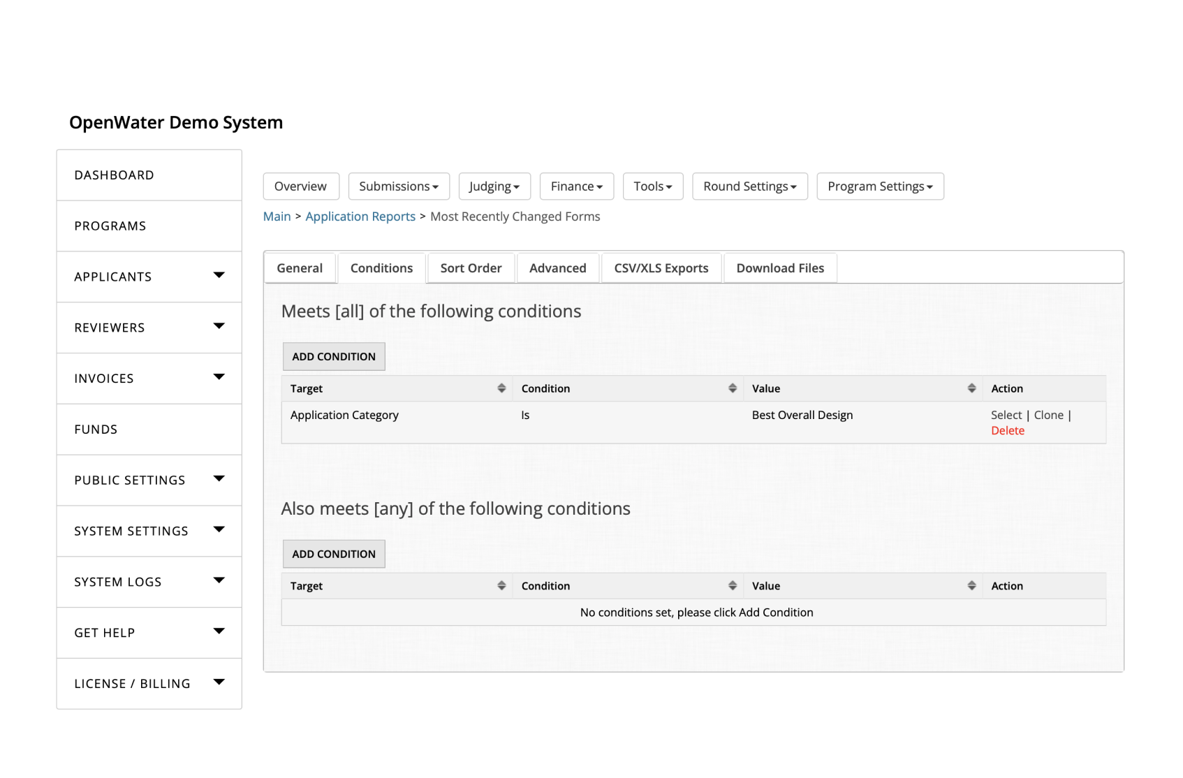 The reporting features of OpenWater’s abstract software.