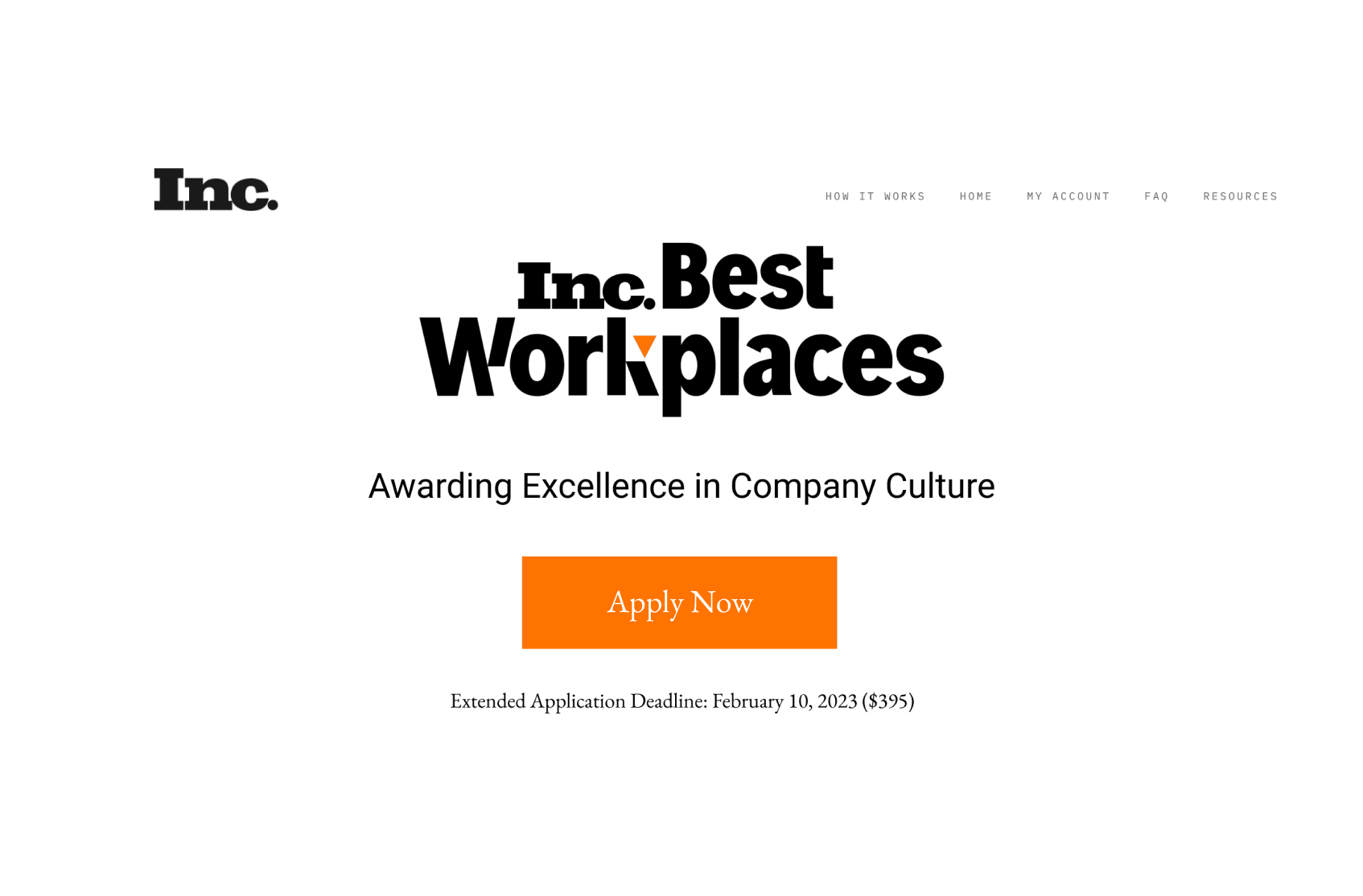An example website for the INC. Best Workplaces award created with OpenWater’s awards management software.