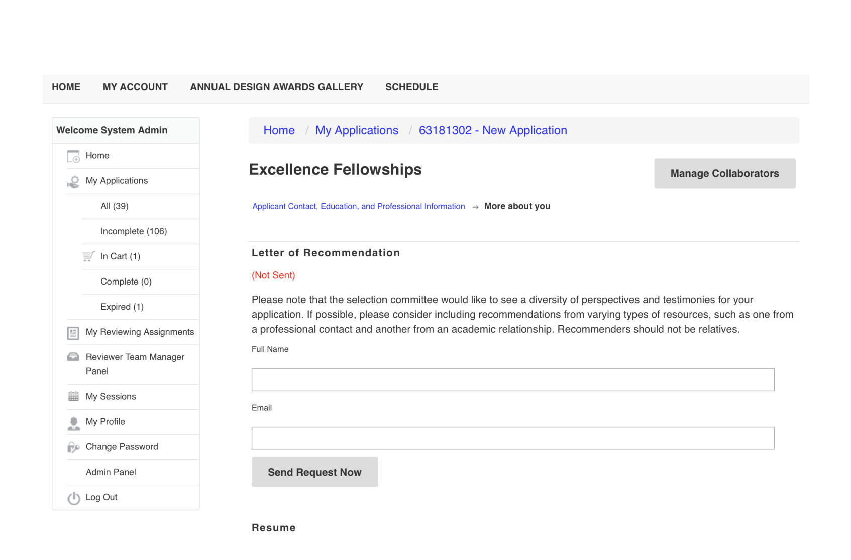The backend of the form builder tool in OpenWater’s abstract software.