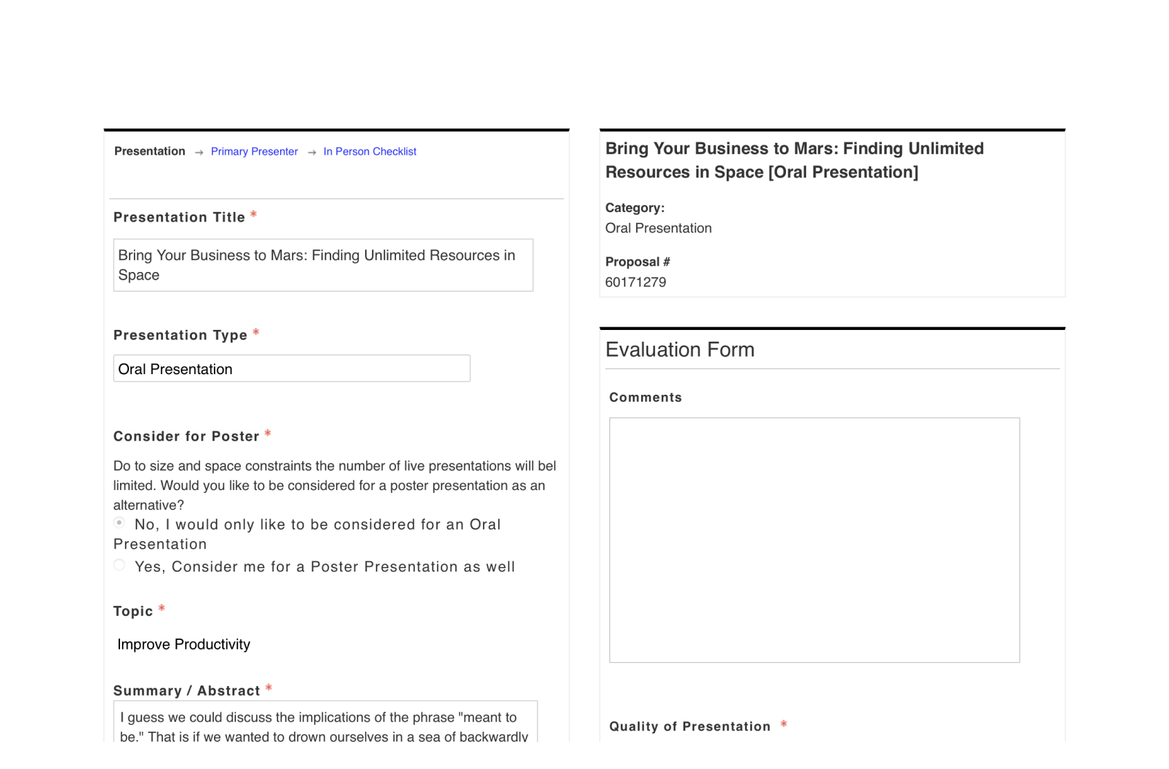 An example of a review form in OpenWater’s grant management software.